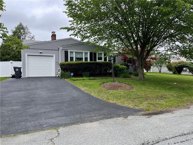 11 Laurelhurst Rd, Cranston, RI 02920 - ranch-style house featuring a garage, a chimney, and asphalt driveway