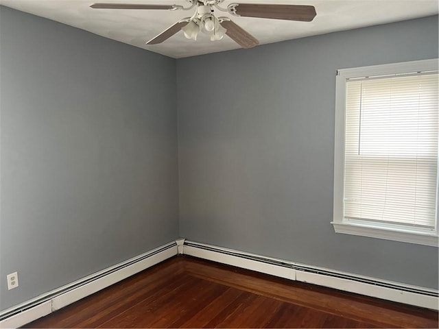 1097 Pontiac Ave, Cranston, RI 02910 - spare room with baseboard heating, a ceiling fan, and dark wood-type flooring