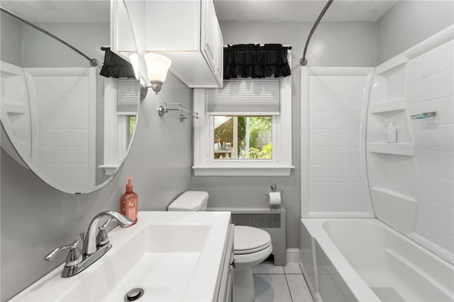 62 Andrews Ave, West Warwick, RI 02893 - full bath featuring toilet, tile patterned floors, vanity, bathtub / shower combination, and radiator