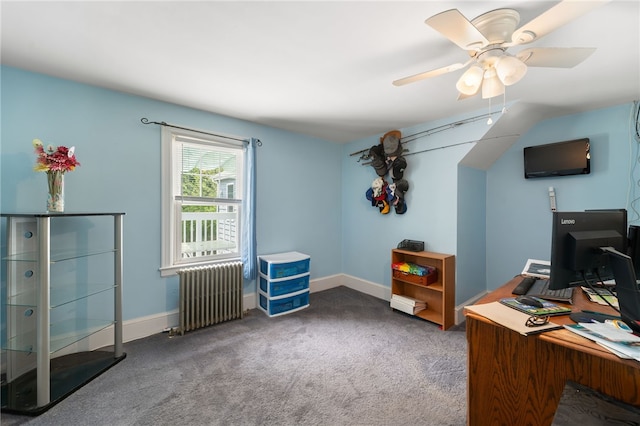 62 Andrews Ave, West Warwick, RI 02893 - carpeted home office featuring radiator, a ceiling fan, and baseboards