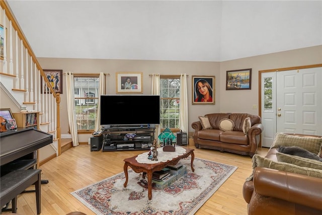 6 Lake Dr, North Providence, RI 02904 - living area with light wood-type flooring, plenty of natural light, and high vaulted ceiling