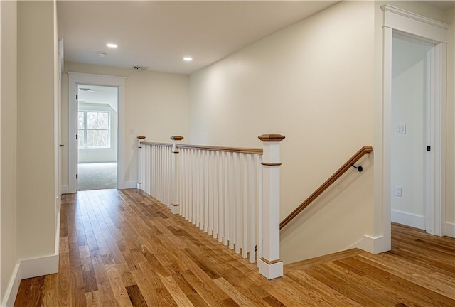 757 Cooper Rd, Glocester, RI 02814 - hall featuring an upstairs landing, light wood-style floors, recessed lighting, and baseboards