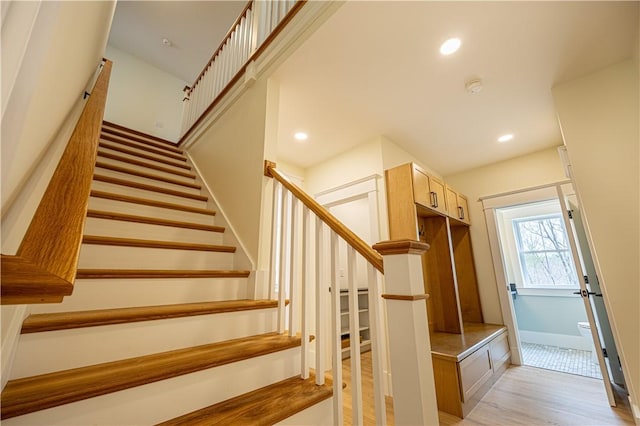 757 Cooper Rd, Glocester, RI 02814 - staircase featuring wood finished floors, baseboards, and recessed lighting