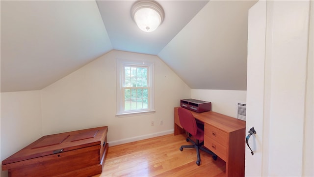 15 Franconia Dr, Cranston, RI 02920 - home office with light wood-type flooring, vaulted ceiling, and baseboards