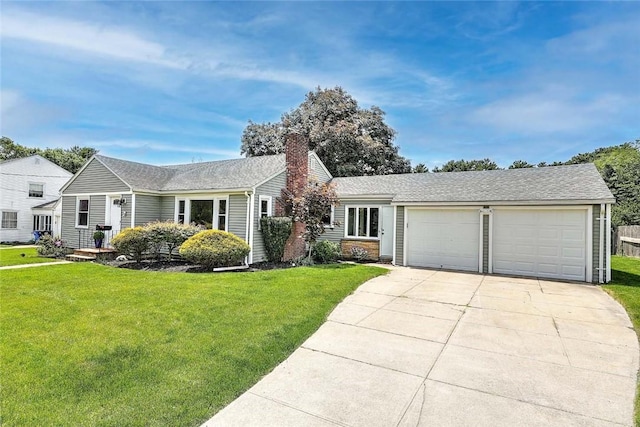 23 Robert Cir, Cranston, RI 02905 - single story home with a chimney, a front yard, and a garage