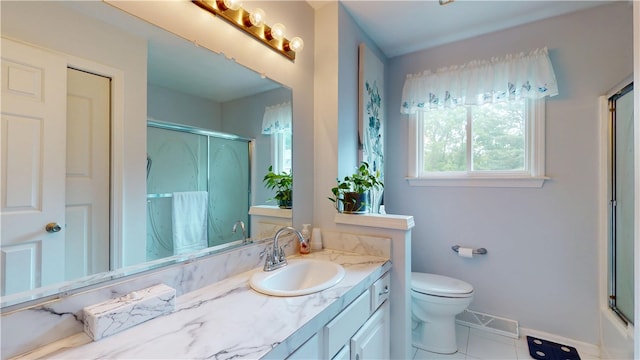 127 Pleasant View Ave Unit 34, Smithfield, RI 02917 - bathroom with a shower with shower door, vanity, and tile patterned flooring