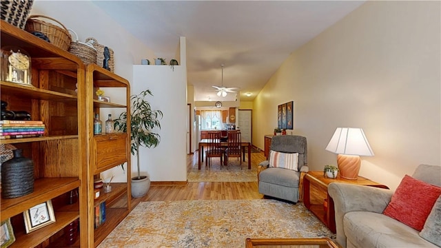 127 Pleasant View Ave Unit 34, Smithfield, RI 02917 - living room with ceiling fan, wood finished floors, and vaulted ceiling