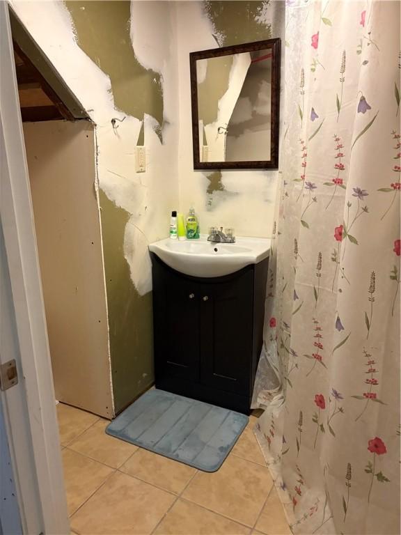 15 Villa Ave, Cranston, RI 02905 - full bathroom featuring vanity, tile patterned floors, and a shower with curtain