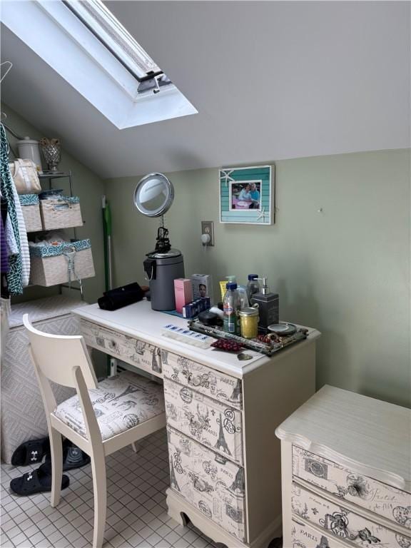 15 Villa Ave, Cranston, RI 02905 - home office with a skylight, vaulted ceiling, and light tile patterned floors