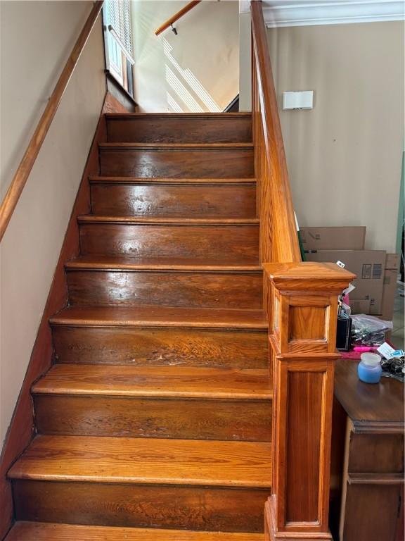 15 Villa Ave, Cranston, RI 02905 - staircase featuring crown molding