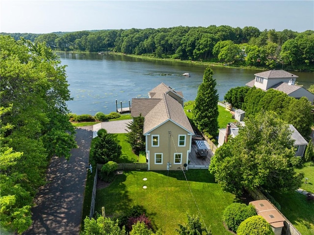 137 Congdon Ave, North Kingstown, RI 02852 - view from above of property with a nearby body of water and a heavily wooded area