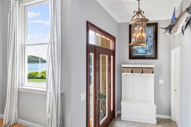137 Congdon Ave, North Kingstown, RI 02852 - foyer featuring a water view and ornamental molding