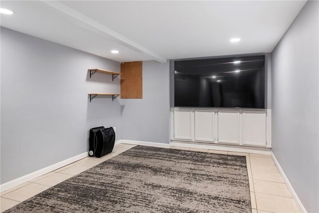 137 Congdon Ave, North Kingstown, RI 02852 - unfurnished living room with light tile patterned floors and recessed lighting