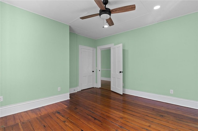 81 Old N Rd, South Kingstown, RI 02881 - unfurnished room with baseboards, hardwood / wood-style floors, ceiling fan, and recessed lighting