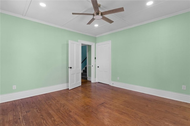 81 Old N Rd, South Kingstown, RI 02881 - spare room with a ceiling fan, baseboards, recessed lighting, wood finished floors, and ornamental molding