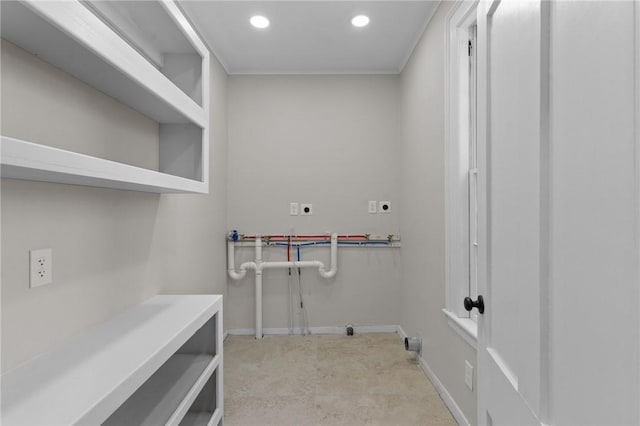 81 Old N Rd, South Kingstown, RI 02881 - washroom featuring electric dryer hookup, recessed lighting, and baseboards