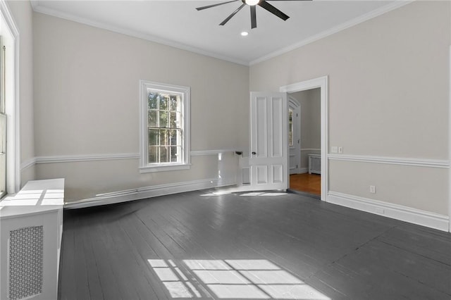 81 Old N Rd, South Kingstown, RI 02881 - unfurnished room with a ceiling fan, wood-type flooring, crown molding, recessed lighting, and baseboards