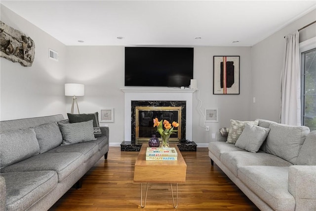 14 Twin Oak Dr, Warwick, RI 02889 - living room featuring wood finished floors, a fireplace, and recessed lighting