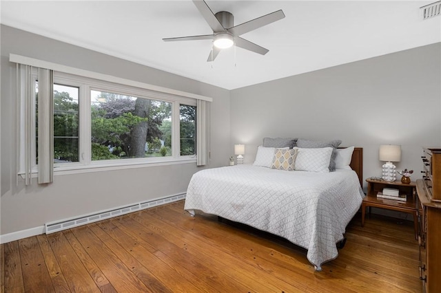 14 Twin Oak Dr, Warwick, RI 02889 - bedroom featuring a baseboard heating unit, hardwood / wood-style flooring, and ceiling fan
