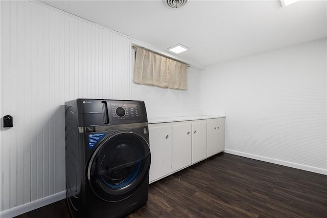 14 Twin Oak Dr, Warwick, RI 02889 - laundry room featuring washer / dryer, dark wood finished floors, and cabinet space