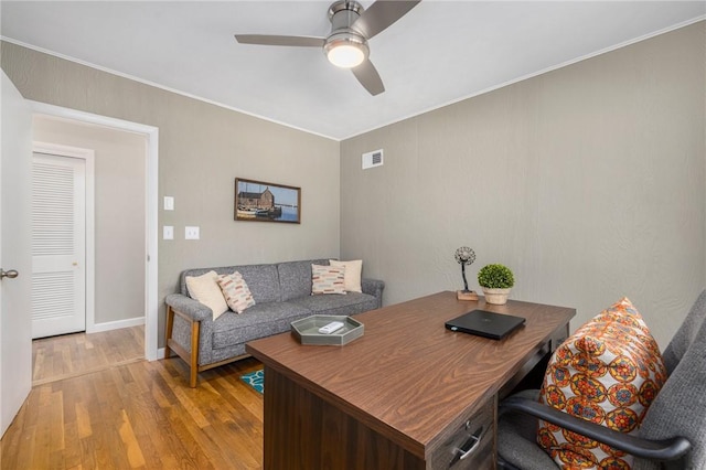 14 Twin Oak Dr, Warwick, RI 02889 - office featuring wood finished floors, a ceiling fan, and ornamental molding
