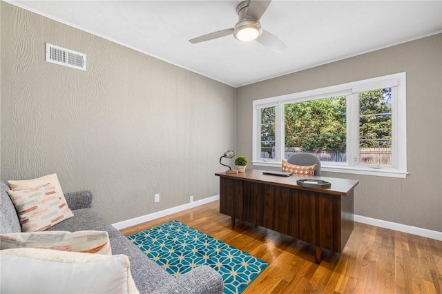 14 Twin Oak Dr, Warwick, RI 02889 - office featuring wood finished floors, a ceiling fan, and ornamental molding