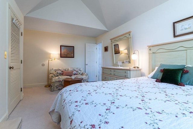 223 Corey Ln, Middletown, RI 02842 - bedroom featuring light carpet and vaulted ceiling