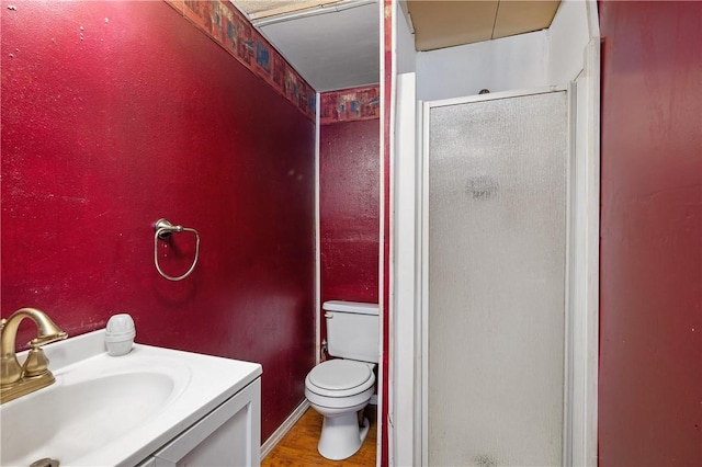 21 Diana Ave, Smithfield, RI 02917 - bathroom featuring a stall shower, toilet, vanity, and wood finished floors