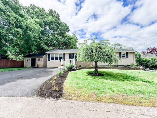 1 Sharp St, Coventry, RI 02816 - ranch-style house with driveway, a chimney, and an outbuilding