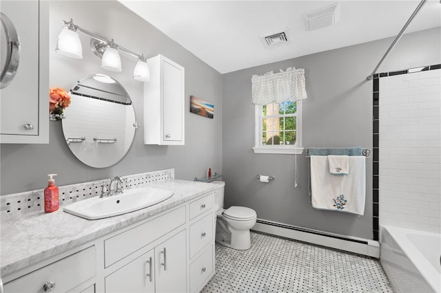 99 Post Rd Unit F1, Warwick, RI 02888 - bathroom with baseboard heating, vanity, toilet, and bathtub / shower combination