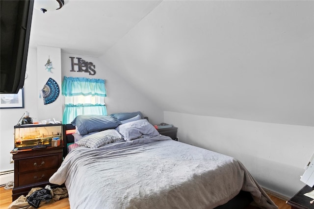 10 Sisson St, West Warwick, RI 02893 - bedroom featuring vaulted ceiling, wood finished floors, and a baseboard radiator