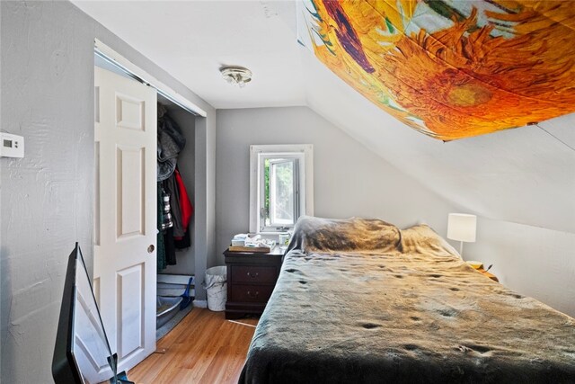 10 Sisson St, West Warwick, RI 02893 - bedroom with light wood-type flooring, vaulted ceiling, and a closet
