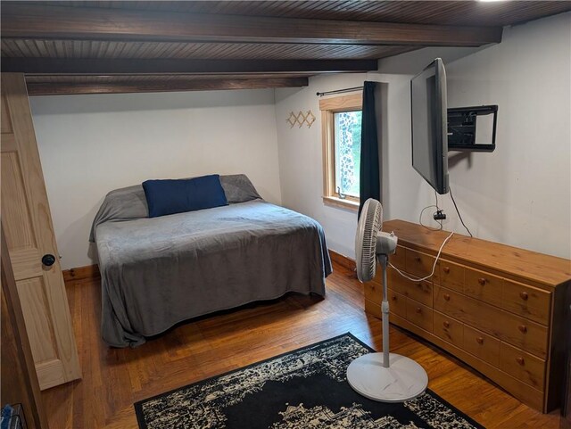 94 Mount Pleasant Rd, North Smithfield, RI 02896 - bedroom with beam ceiling, wood finished floors, and baseboards