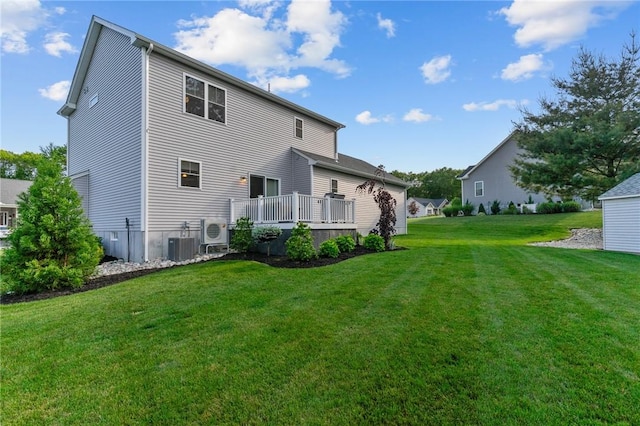 25 Ironwood Dr, Coventry, RI 02816 - rear view of property with a lawn, cooling unit, and a wooden deck