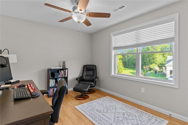 25 Ironwood Dr, Coventry, RI 02816 - office area with a ceiling fan, light wood-style flooring, and baseboards