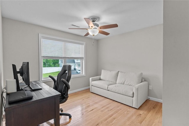 25 Ironwood Dr, Coventry, RI 02816 - home office featuring ceiling fan, light wood-type flooring, and baseboards