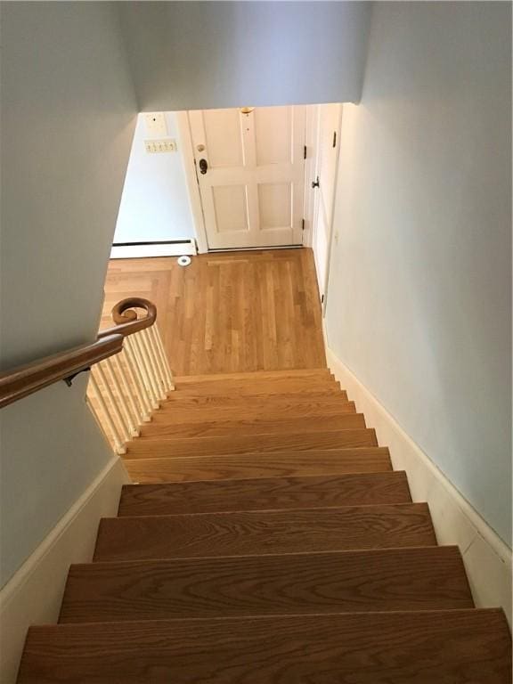 33 Red Gate Rd, Cumberland, RI 02864 - stairs featuring wood finished floors and a baseboard radiator