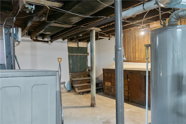 483 Dexter St, Providence, RI 02907 - unfinished basement featuring washer / clothes dryer and water heater