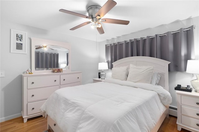 80 Flagg Ave, Warwick, RI 02886 - bedroom with light wood finished floors, baseboards, ceiling fan, and baseboard heating