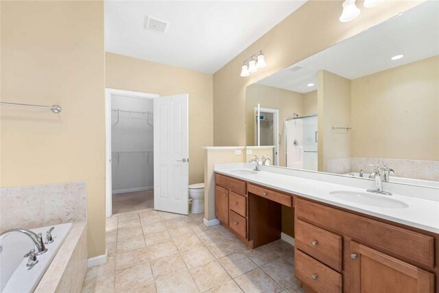 156 Hampton Way S, Kingstown, RI 02879 - full bathroom with a garden tub, a stall shower, double vanity, toilet, and tile patterned flooring
