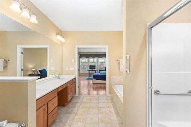 156 Hampton Way S, Kingstown, RI 02879 - ensuite bathroom featuring double vanity, a bath, and a shower with shower door