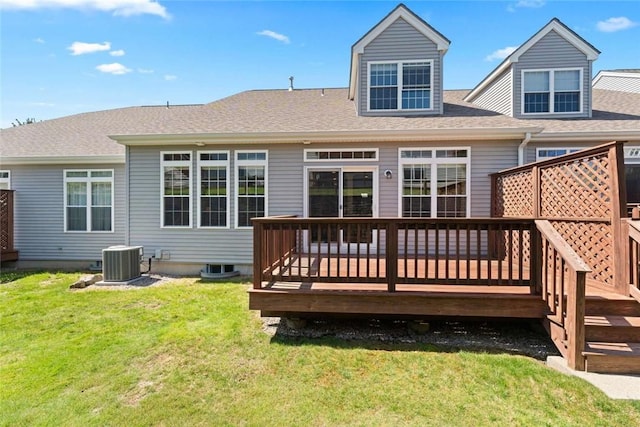 156 Hampton Way S, Kingstown, RI 02879 - back of house with central air condition unit, a deck, and a lawn