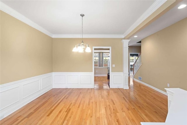 156 Hampton Way S, Kingstown, RI 02879 - unfurnished room featuring crown molding, light wood finished floors, wainscoting, a chandelier, and recessed lighting
