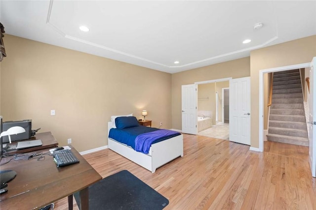 156 Hampton Way S, Kingstown, RI 02879 - bedroom featuring light wood finished floors, an office area, baseboards, recessed lighting, and ensuite bathroom