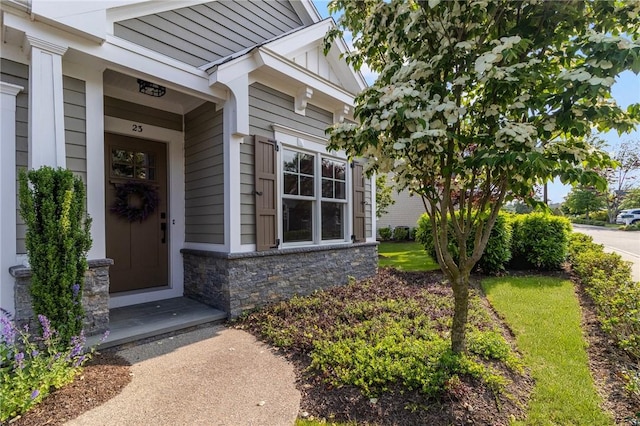 23 Middleberry Ln, East Greenwich, RI 02818 - view of exterior entry with stone siding