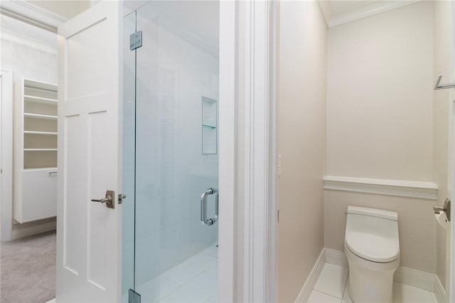23 Middleberry Ln, East Greenwich, RI 02818 - full bathroom with a stall shower, crown molding, and tile patterned flooring