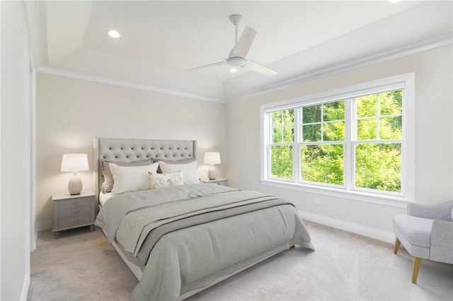23 Middleberry Ln, East Greenwich, RI 02818 - bedroom with carpet, crown molding, ceiling fan, recessed lighting, and a raised ceiling