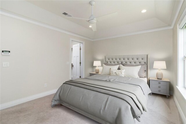 23 Middleberry Ln, East Greenwich, RI 02818 - bedroom featuring light carpet, a raised ceiling, recessed lighting, and a ceiling fan