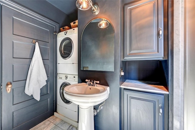 384 Benefit St Unit 2, Providence, RI 02903 - bathroom with stacked washer and clothes dryer