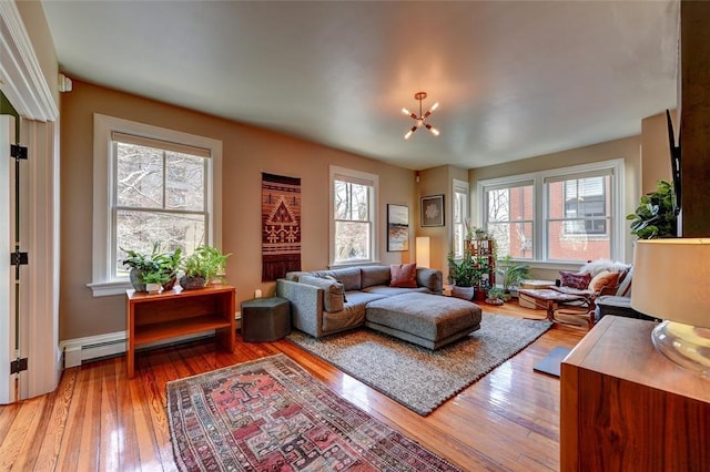 384 Benefit St Unit 2, Providence, RI 02903 - living room featuring light wood-type flooring, a chandelier, and baseboard heating